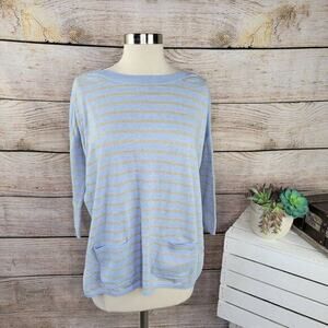Lilly Pulitzer Women's Cobo Boatneck Striped Blue Gold Sweater Size XXS (Size 00